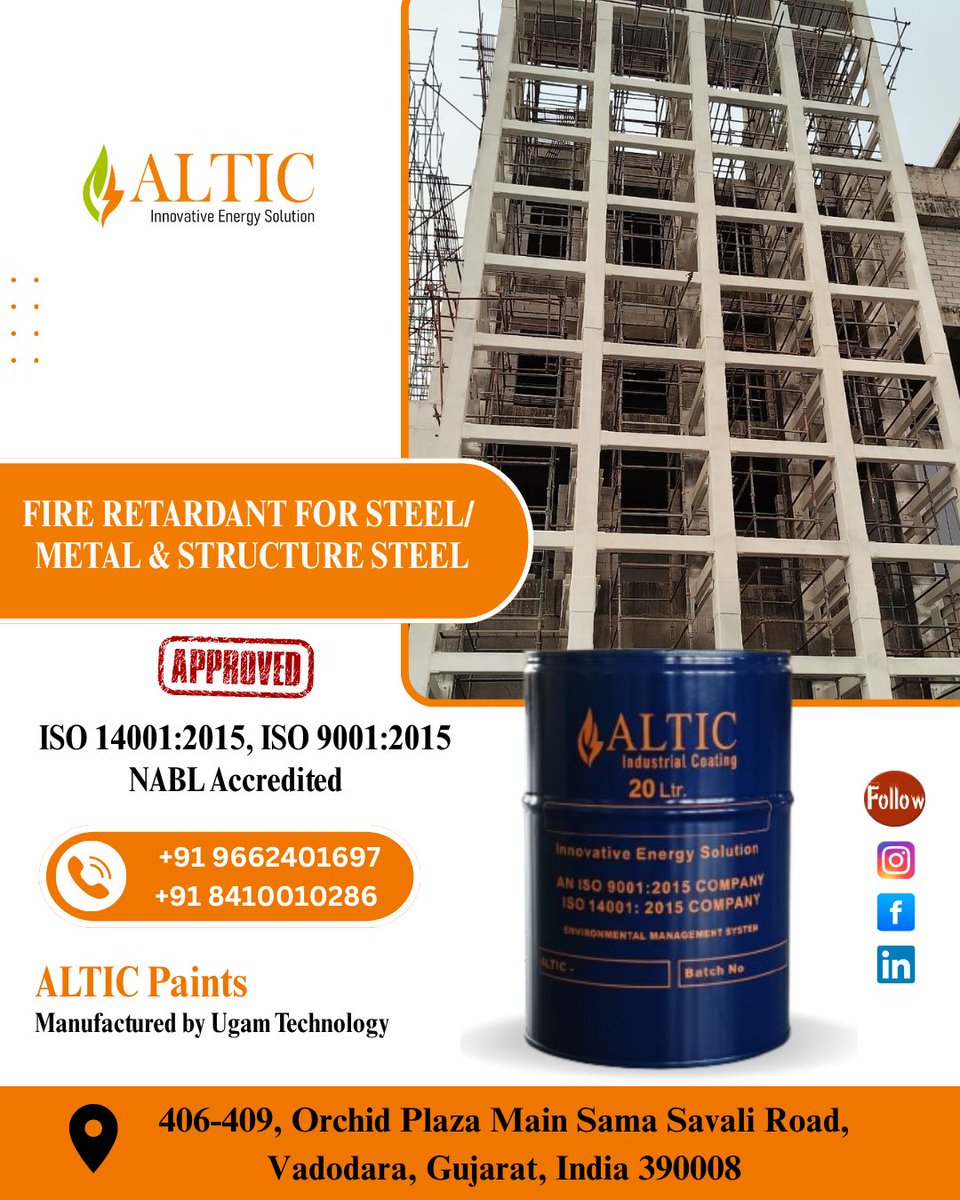 alticpaints's tweet image. 🔥 Shield Your Steel, Save Your Structure! 💪✨
ALTIC Fire Retardant Coating for Steel &amp;amp; Metal—engineered to resist extreme heat and protect your infrastructure when it matters most. 🛡️🔥
#AlticPaints #FireRetardant #SteelProtection #MetalCoating #FireSafety #IndustrialCoating