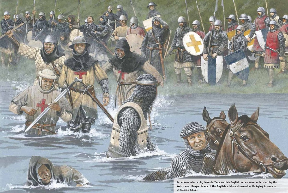 Welsh Victory at the great Battle of Moel-y-Don (or 'Battle of the Bridge of Boats'). 2,000 English infantry and 200 knights crossed to the Menai to conquer Wales.

The 🏴󠁧󠁢󠁷󠁬󠁳󠁿 Welsh army stood fast, suffering few losses. Still, today, we remain unconquered. #DaNiYmaOHyd
2/