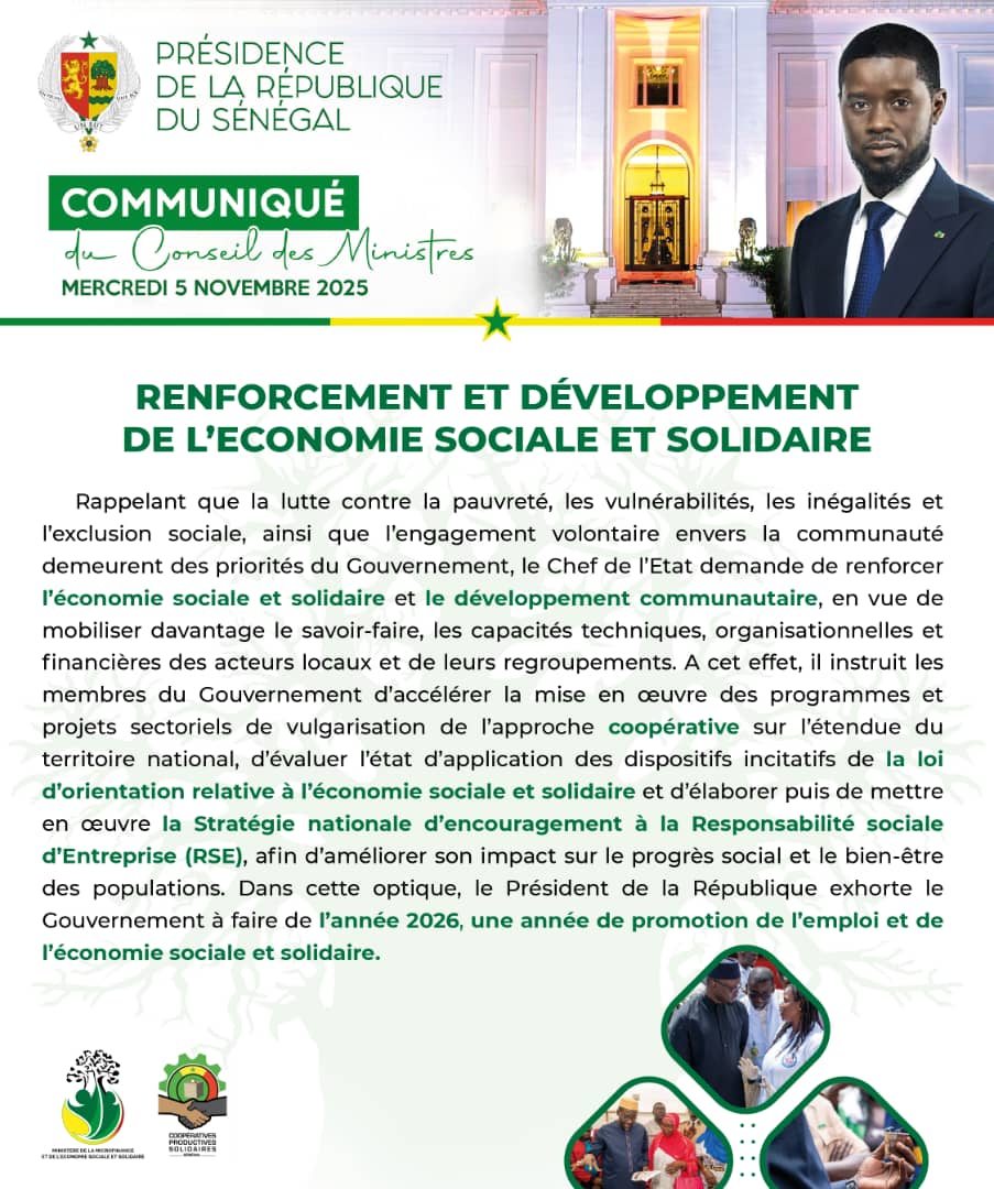 𝐂𝐎𝐍𝐒𝐄𝐈𝐋 𝐃𝐄𝐒 𝐌𝐈𝐍𝐈𝐒𝐓𝐑𝐄𝐒 𝐃𝐔 𝐌𝐄𝐑𝐂𝐑𝐄𝐃𝐈 𝟓 𝐍𝐎𝐕𝐄𝐌𝐁𝐑𝐄 𝟐𝟎𝟐𝟓 𝐋𝐄 𝐏𝐑𝐄́𝐒𝐈𝐃𝐄𝐍𝐓 𝐃𝐄 𝐋𝐀 𝐑𝐄́𝐏𝐔𝐁𝐋𝐈𝐐𝐔𝐄 𝐅𝐀𝐈𝐓 𝐃𝐄 𝟐𝟎𝟐𝟔 𝐋’𝐀𝐍𝐍𝐄́𝐄 𝐃𝐄 𝐋’𝐄𝐌𝐏𝐋𝐎𝐈 𝐄𝐓 𝐃𝐄 𝐋’𝐄́𝐂𝐎𝐍𝐎𝐌𝐈𝐄 𝐒𝐎𝐂𝐈𝐀𝐋𝐄 𝐄𝐓 𝐒𝐎𝐋𝐈𝐃𝐀𝐈𝐑𝐄 !