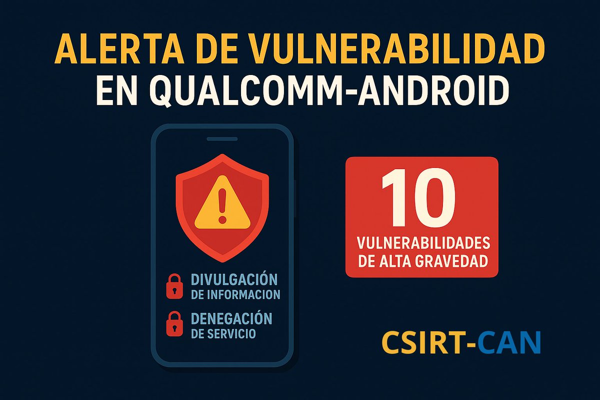 ¡Alerta de vulnerabilidad en <a href="/Qualcomm/">Qualcomm</a>!
La empresa tecnológica <a href="/Qualcomm/">Qualcomm</a>, relacionada con dispositivos Android, reportó el 4 de noviembre varias vulnerabilidades, de las cuales 10 fueron calificadas como de alta gravedad.
#Qualcomm #Android #Amenazasdigitales