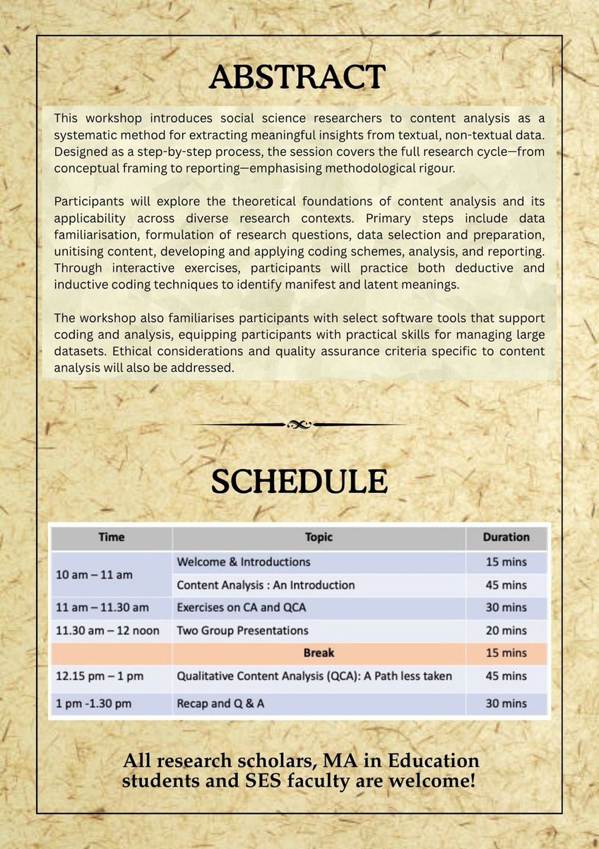 Exclusively for research scholars and MA Ed students, the School of Educational Studies (SES) organises a workshop on Content Analysis. Watch the space for glimpses from the engagement.