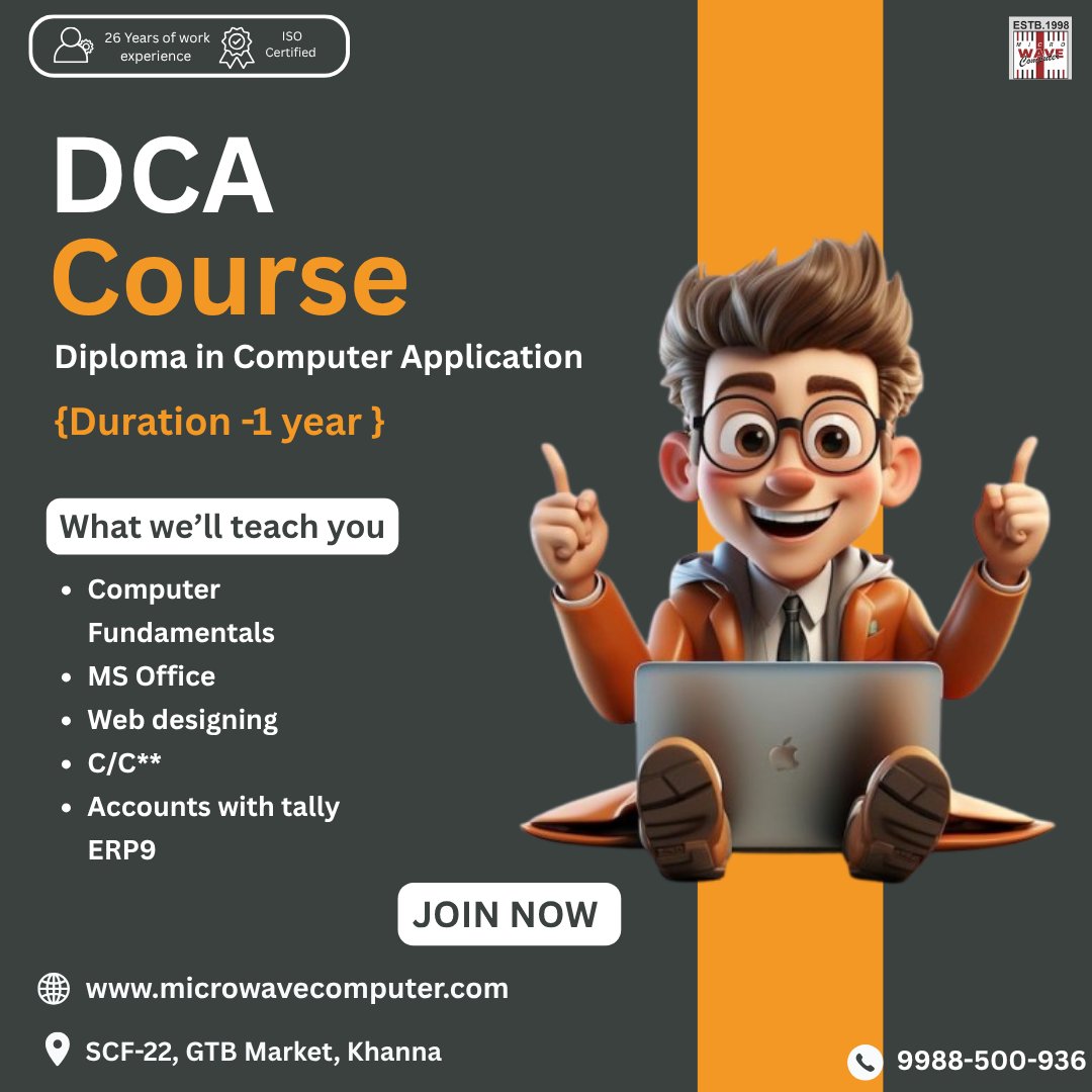 dhimanz1000's tweet image. DCA [Diploma in Computer Application] Course 
The Diploma in Computer Application (DCA) course provides essential computer knowledge, from basic software to programming and data management.
#DCACourse #DiplomaInComputerApplication #ComputerSkills 
microwavecomputer.com/dca-course-in-…