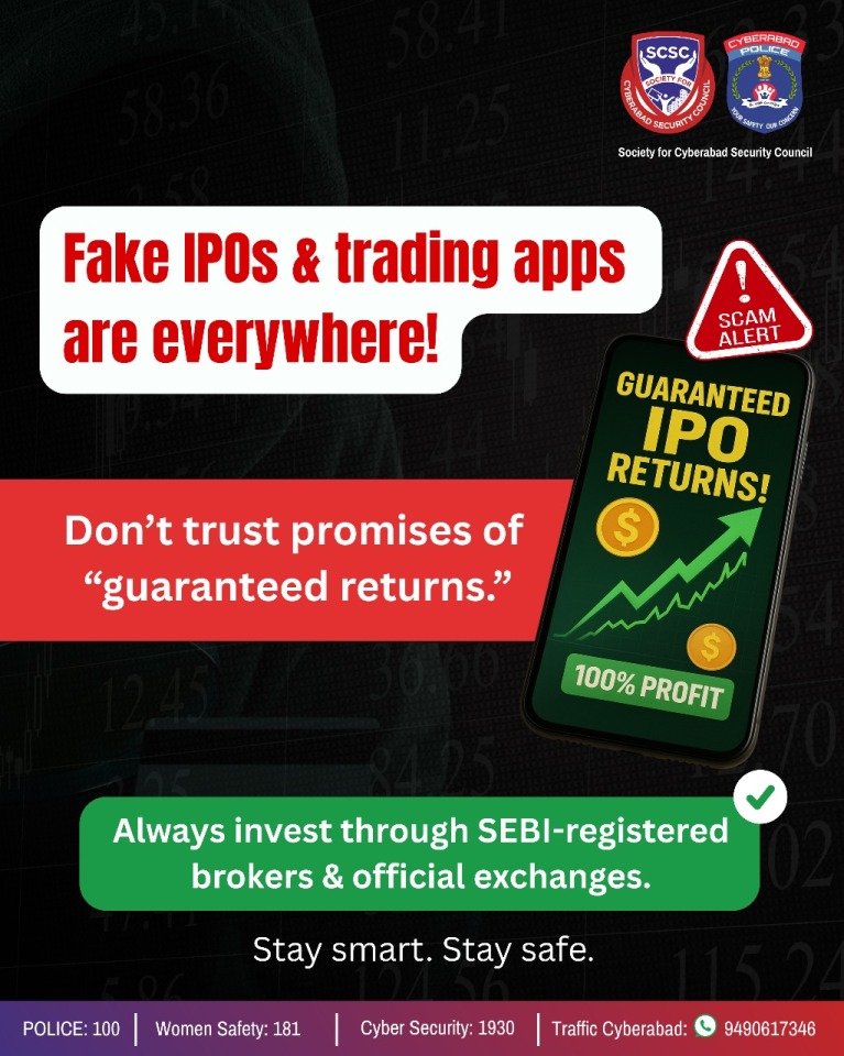 SCSC_Cyberabad's tweet image. 💰Think Before You Trade! ⚠️

SCSC &amp;amp; Cyberabad Police warn against Trading &amp;amp; Investment Frauds.

🚩 Unrealistic profits = scam
📞 Report: 1930 | 🌐 cybercrime.gov.in
Stay alert, stay scam-free! 💪

#CyberJagruktaDiwas #SCSC #CyberabadPolice #ThinkBeforeYouTrade #CyberSafety