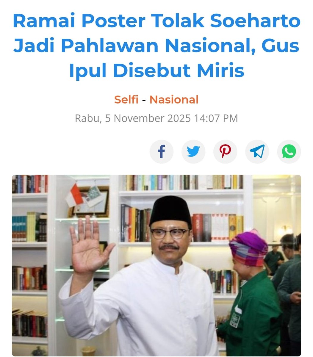 Emang miris sih Gus Ipul, masak menyamakan Soeharto dengan Gus Dur &amp; Marsinah, jadi kabur antara yg jahat dengan yg baik. Apa Gus Ipul lupa, dia juga menjabat sebagai Sekjen PBNU,  lebih baik mundur deh klu tetap ngotot mengajukan Soeharto sebagai pahlawan nasional ☹️☹️☹️