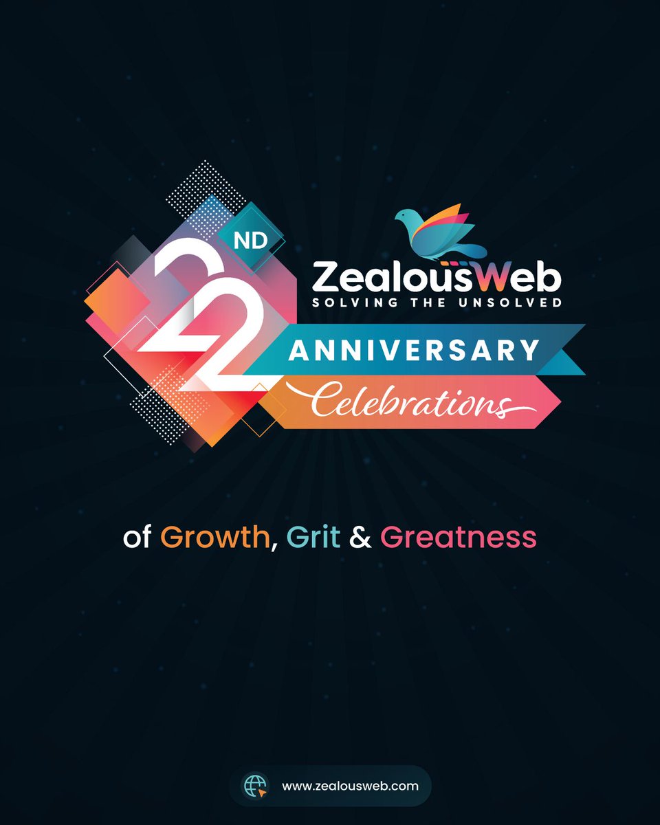 ZealousWeb's tweet image. 22 years of ideas turned into impact,
challenges turned into opportunities,
and dreams turned into milestones. 💙
Here’s to the people, passion &amp;amp; purpose behind every step of this journey! 

.
.
.

#22YearsOfExcellence #AnniversaryCelebration #ZealousWeb