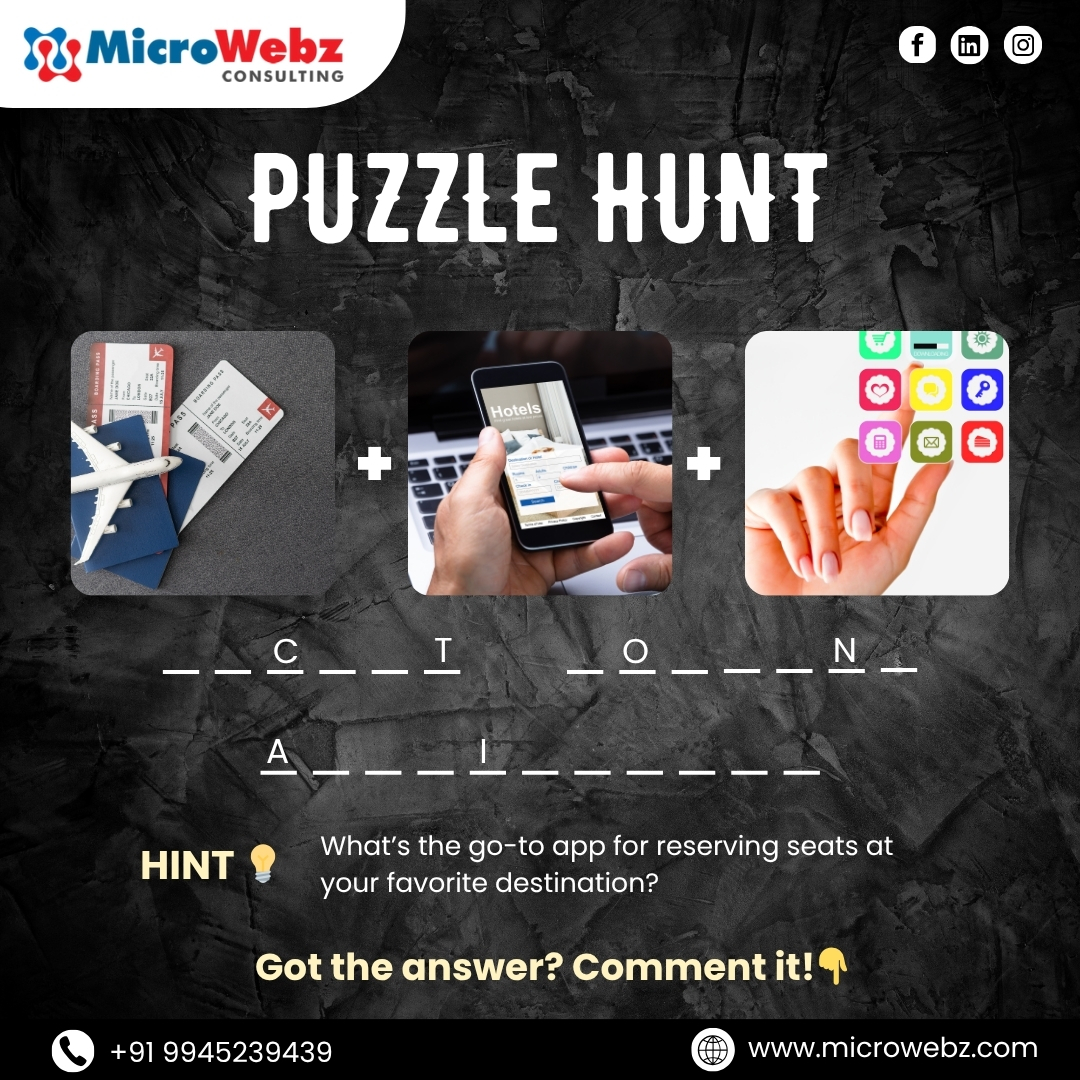 Microwebz_India's tweet image. Can you crack the code?

Look at the images, read the hints… and find the hidden answer!

Drop your guess in the comments

For Call: 9945239439
Visit Us: microwebz.com

#microwebz #puzzle #findtheanswer #puzzletime