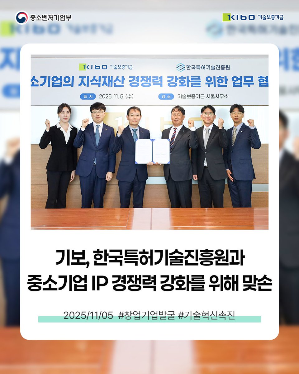 TechKibo's tweet image. #기보보도자료

기술보증기금은
서울사무소에서 한국특허기술진흥원과
「중소기업의 지식재산 경쟁력 강화를 위한 업무협약」을 체결했다고
밝혔습니다.

자세히 보기 링크를 통해 만나보세요!
▶buly.kr/BpG2b9a

#한국특허기술진흥원 
#기보 #기술보증기금 #kibo
#startup #scaleup