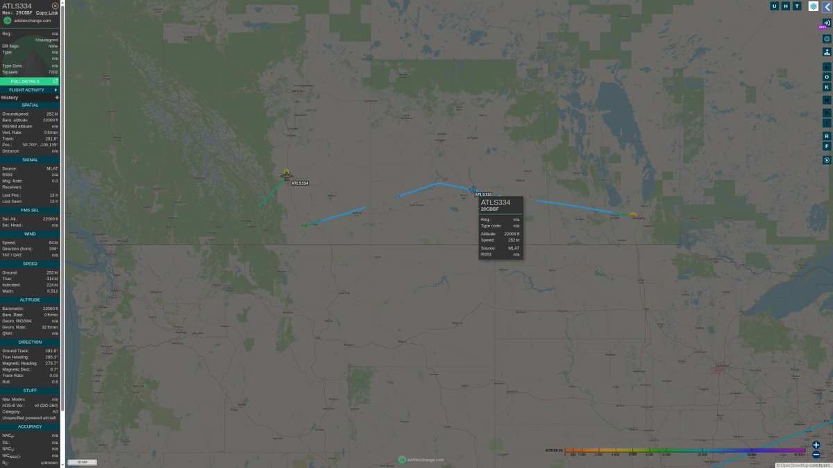 steffanwatkins's tweet photo. Attaboy #ATLS334; they took off from Winnipeg using the wrong Mode-S (#29CBBF) for #RCAF CC-130H Hercules 130334, and mid-flight programmed their transponder to use right Mode-S (#C2AF63). Outstanding. https://t.co/Caok5lEjyj