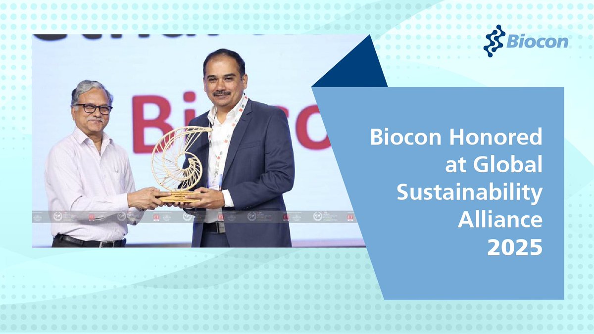 We are proud to share that Sheethal Kumar A S, #Biocon’s Head of Central Engineering &amp; EHSS, has been recognized as one of the ‘Top 100 Chief Sustainability Officers of 2025’ at Global Sustainability Alliance 2025 for his outstanding contribution to #sustainability and