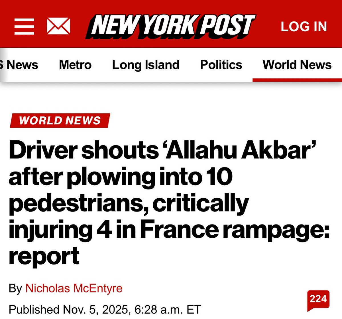 libsoftiktok's tweet image. A man shouting “Allahu Albar” rammed his car into a crowd and injured 10 people in France.

The public prosecutor says they don’t know his motive.

Unreal