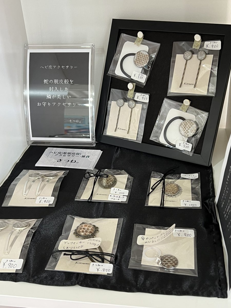 群馬県大泉町の美味しいおにぎりとお惣菜屋さん♡Canopus labさんにて
委託販売始まりました😊
これからイヤリングやピアスなど順次納品予定ですのでよろしくお願いします✨️🙏
 #ヘビ皮アクセサリー 
 #ヘビ脱皮殻アクセサリー
 #爬虫類好きさんと繋がりたい