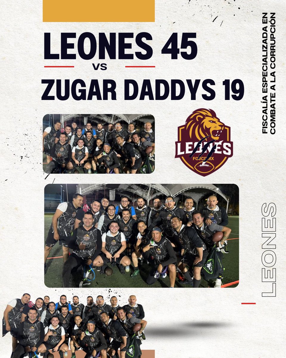 FECCCDMX's tweet image. 🏈 ¡Rugen los Leones!
El equipo de la FECC y la FGJCDMX arrasó en el emparrillado y se llevó la victoria frente a los Zugar Daddys con un marcador 45-19.
Defensa sólida, ofensiva contundente y un triunfo que deja claro: los Leones también dominan el Flag Football. 🦁💥