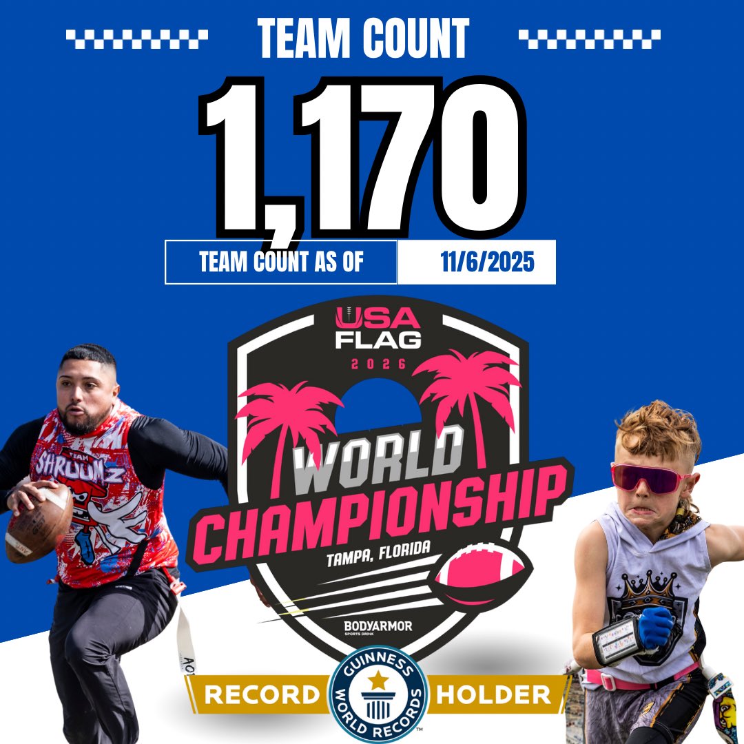 The 2026 Flag Football World Championships is shaping up to be a MASSIVE EVENT!! Dont miss out! #flagfootball 

usaflag.org/tournaments/20…