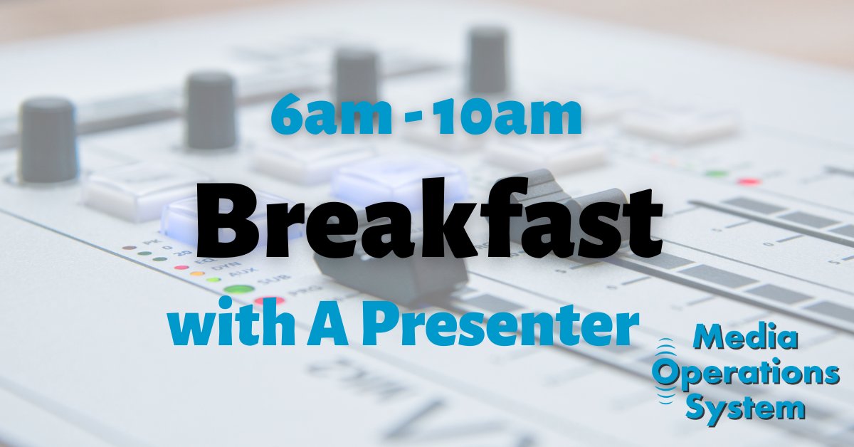 MediaOpsSystem's tweet image. 📻 #OnAir: @RadioBreakfast with A Presenter
🕕 6am to 10am 🕙

☎️ 05603 680685
➡️ mediaops.co.uk
📧 support@mediaops.co.uk

#HospitalRadio #CommunityRadio #ListenLocal #MakingRadioEasy