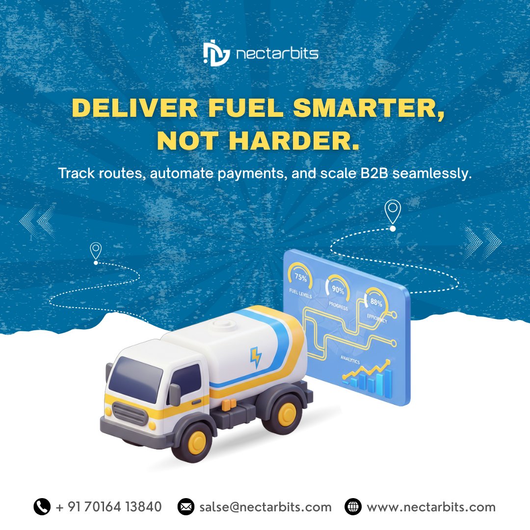 nectarbits's tweet image. Deliver fuel smarter, not harder. Track routes, automate payments, and scale your B2B operations seamlessly. ⛽📍
#FuelDeliveryApp #B2BSolutions #FleetTracking #FuelTech #Nectarbits