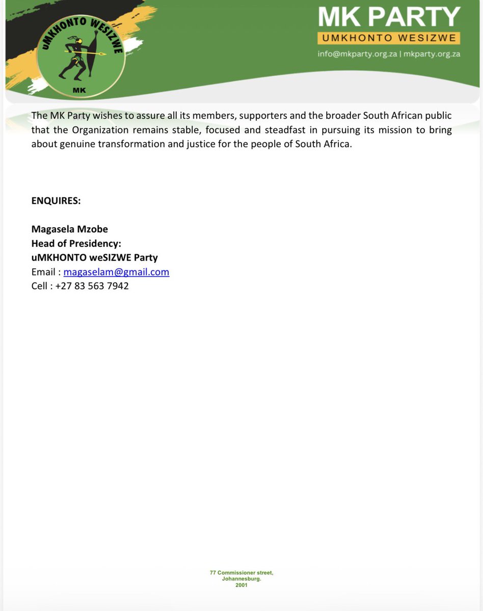 MKPartyy's tweet image. Statement of the uMkhonto weSizwe Party on the precautionary suspension of Deputy President Parliamentary Leader Dr. John Hlophe.