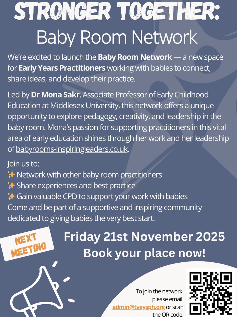 Book using the QR or by emailing Gen: admin@tveysph.org

#babyroom #daynursery #earlyyearseducator #nurserymanager