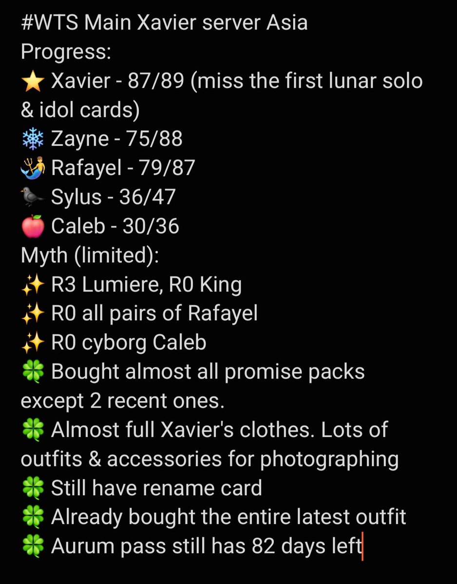 anactya's tweet photo. #WTS #LoveandDeepspace account
📌 Main Xavier 87/89 server Asia | Log infold
❗️Price: $650 (include midman fee, can nego)
✨ Tap the image for further details
🌹 DM me if you want to see more https://t.co/TXvcBDrXEh