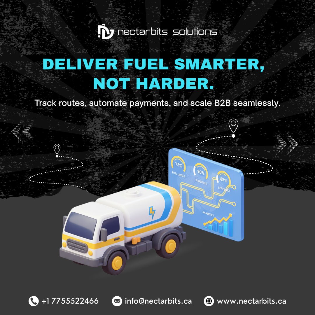 Nectarbits_CA's tweet image. Deliver fuel smarter, not harder. Track routes, automate payments, and scale your B2B operations seamlessly. ⛽📍
#FuelDeliveryApp #B2BSolutions #FleetTracking #FuelTech #Nectarbits