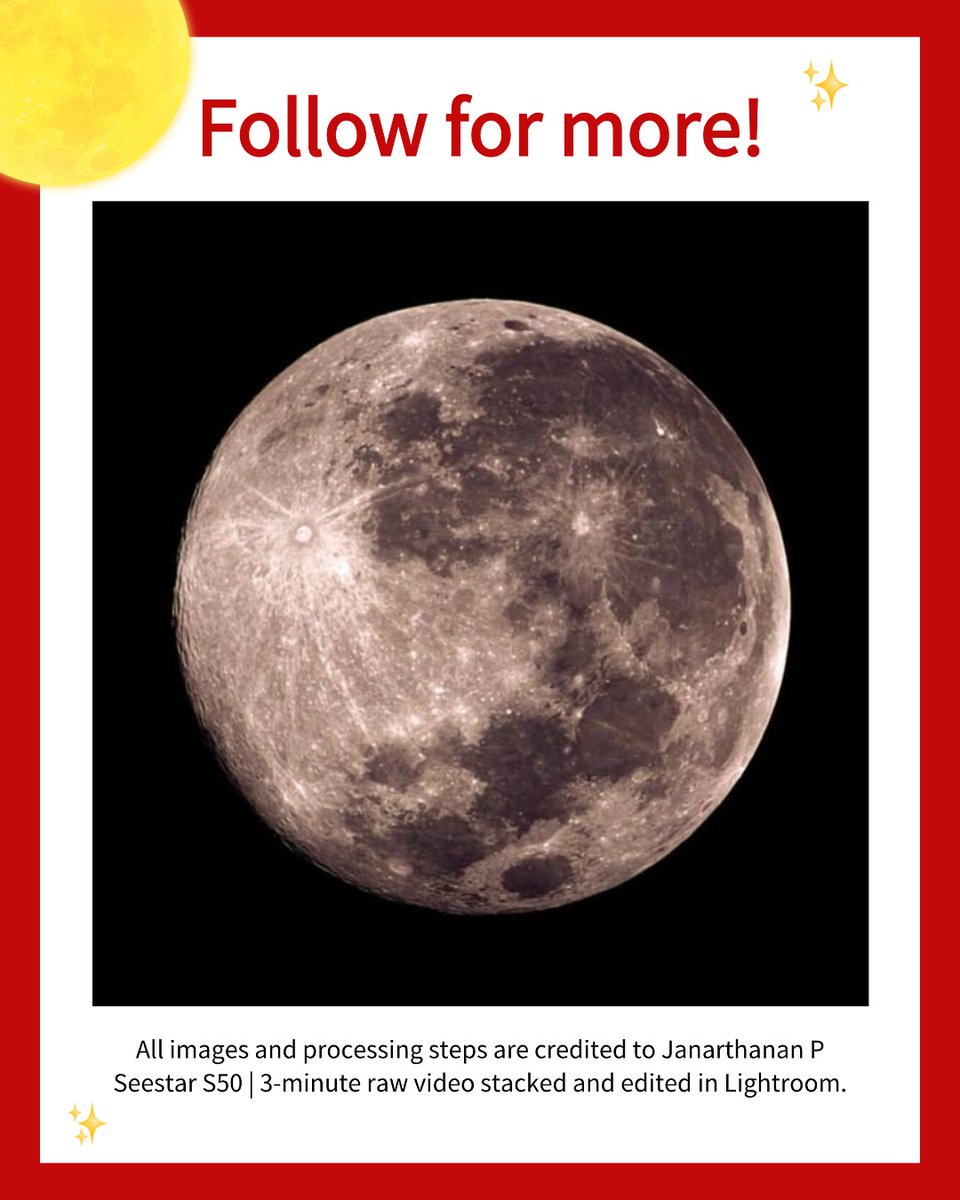 Seestar_astro's tweet photo. The Supermoon post-processing tutorial is here!
Want to make your moon shots pop — right from your phone?

Check out Jana’s Lightroom workflow to bring out every crater and glow.

👉 Swipe to see how to edit!

#Supermoon #Seestar #S50 #Lightroom #Tutorial #Astrophotography https://t.co/p2wIaIfiBn