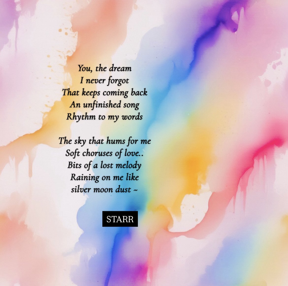 ✨You, the dream
I never forgot
That keeps coming back
Rhythm to my words

The sky that hums for me
Soft choruses of love
Bits of a lost melody
Raining on me like
silver moon dust~

🖋️🩷

#poetry  #poets #poem #WritingCommunity #poetrycommunity