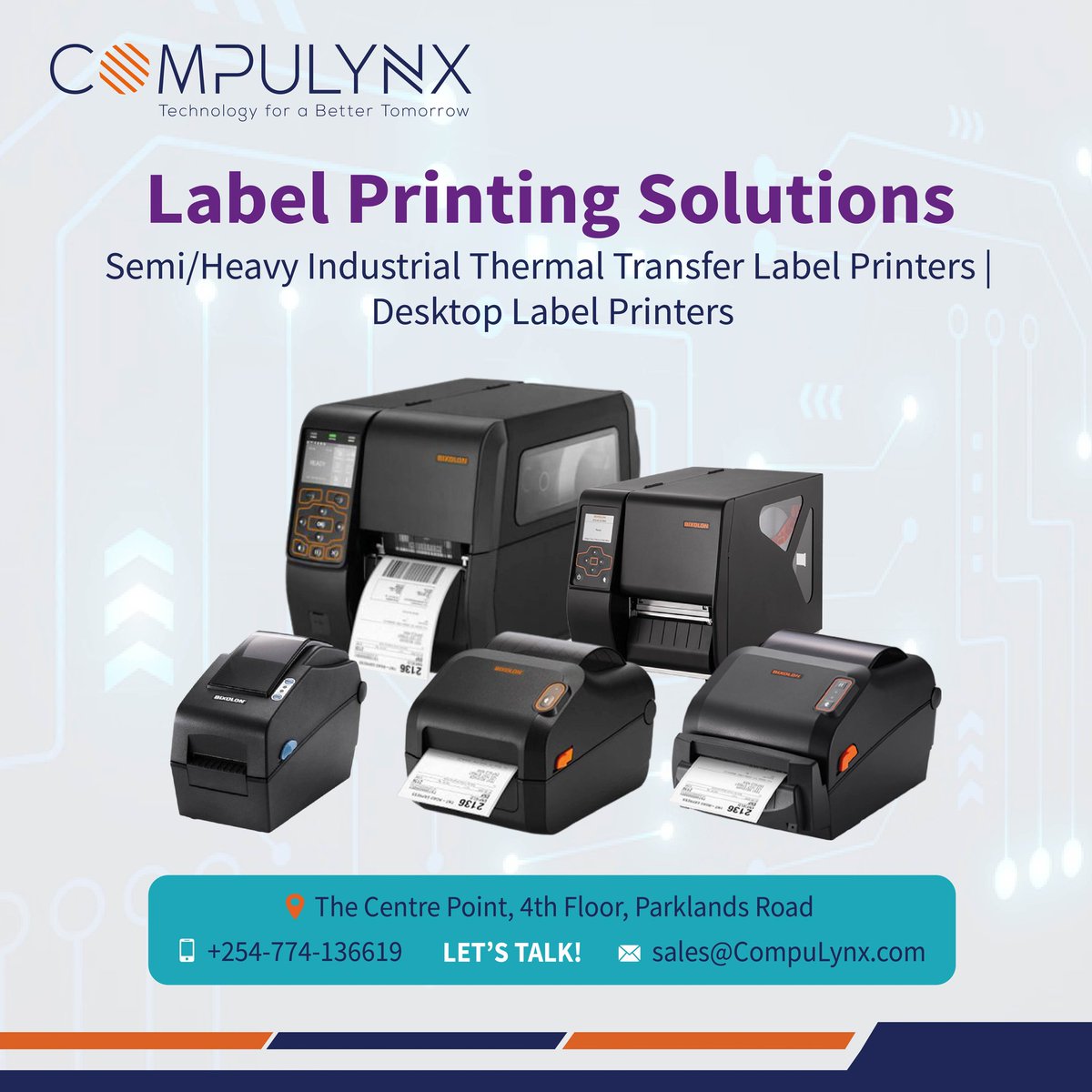 CompulynxLtd's tweet image. The user is at the center of the design of both our desktop and commercial label printers. With our unique line of desk-friendly, small-label printers, you will save on space, time, media, and operating costs.
Talk to us today! Email us at: sales@CompuLynx.com
 #labels #printers