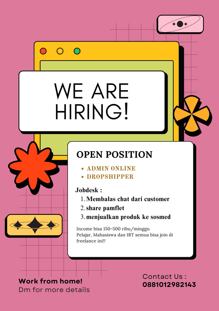 ccloudiera's tweet photo. INFO FREELANCE BUSINESS‼️

Open loker freelance kerja WFH bisa dikerjakan kapan dimana saja &amp; bisa atur waktu jam kerja sendiri. Cocok untuk pelajar, fresh graduate, mahasiswa, irt dll. Full bimbingan dan bakalan diajarin sampe bisa ya guys😻

#lokerwfh #infoparttime #zonauang️ https://t.co/qZ4LB6qutW