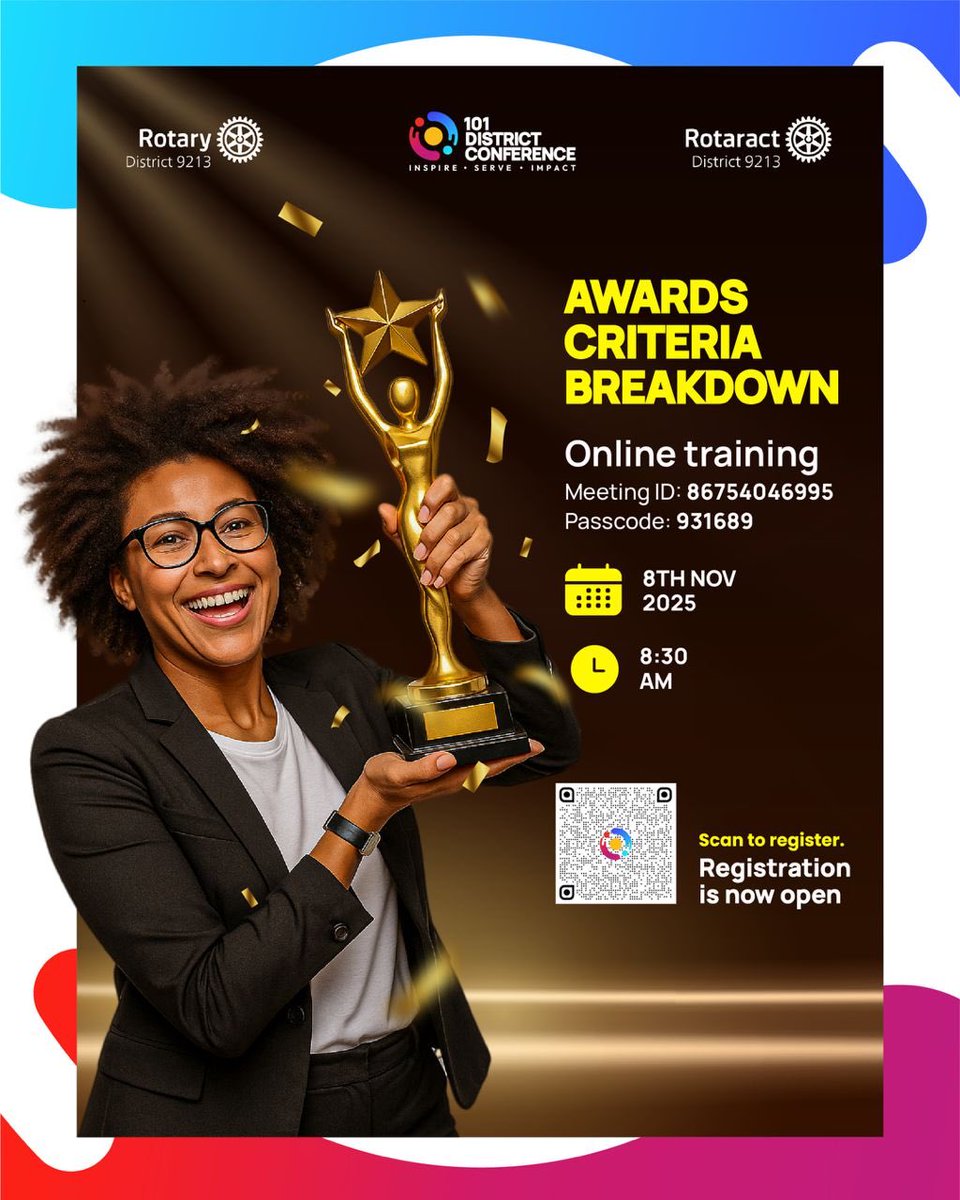 Awards Online Training Criteria Breakdown

You are warmly invited to attend the Awards Online Training session, where we’ll walk through the award categories and parameters for this Rotary year.

Don’t miss this opportunity to gain clarity and prepare your club for excellence!