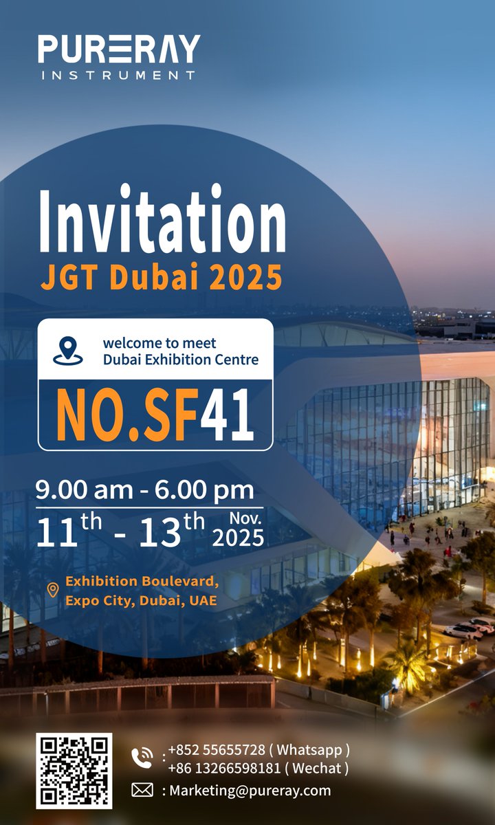 PurerayOfficial's tweet photo. Dubai, we're coming for you! 🌇 The countdown to JGT Dubai 2025 is ON!🔥🔥
➡️ Find us at ​Booth SF41​ this Nov 11th-13th! We would LOVE to meet you there.
👉 ​Pro Tip:​​ Save this post or DM us to set up a meeting! 
#jgtdubai #jewerly #dubai #gemstonetesting #preciousmetals  #xrf https://t.co/bFWIG1IUIj