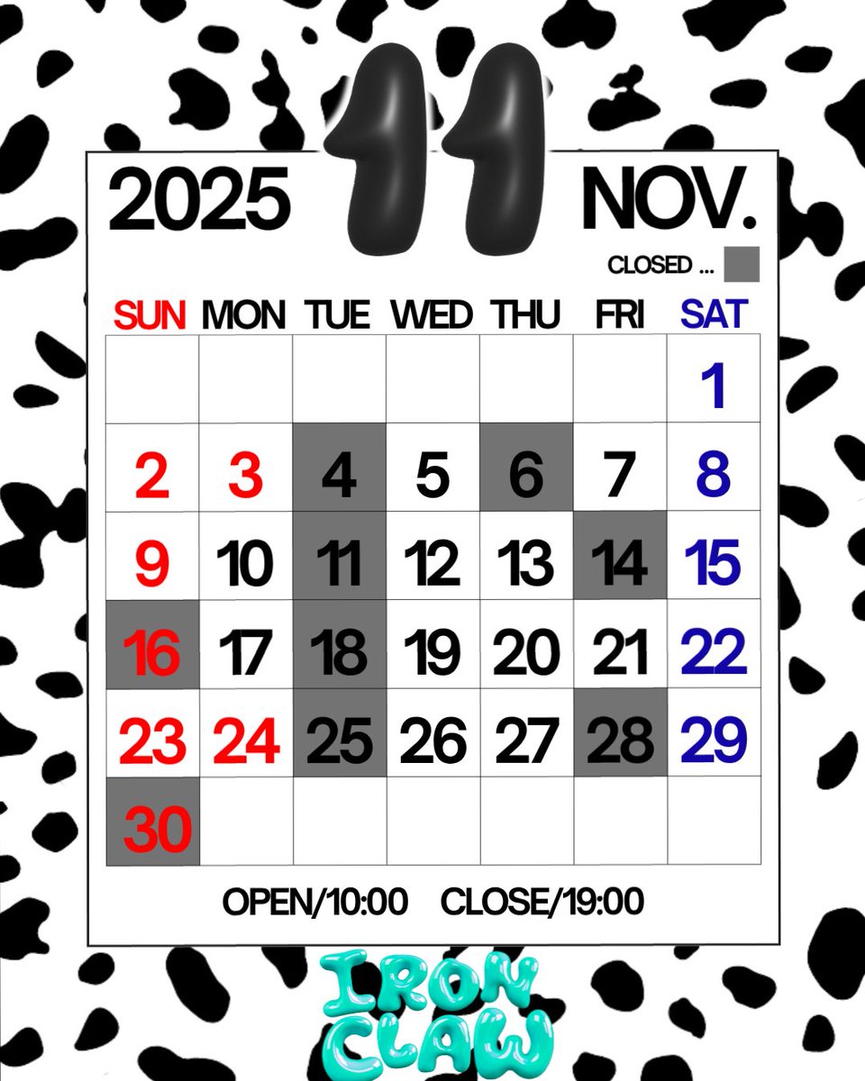 IRON__CLAW's tweet photo. 11月の営業日カレンダーです🗓💖

hotpepperからのご予約は
クーポンもございます❕💞
是非ご予約お待ちしてます🙇🏻‍♂️✨

※nailのご予約はInstagramのDMまたは
お電話からのみになってます💧

📍山口県光市花園1丁目12-12
📞0833-48-9184 https://t.co/sK6hZdpl6Q
