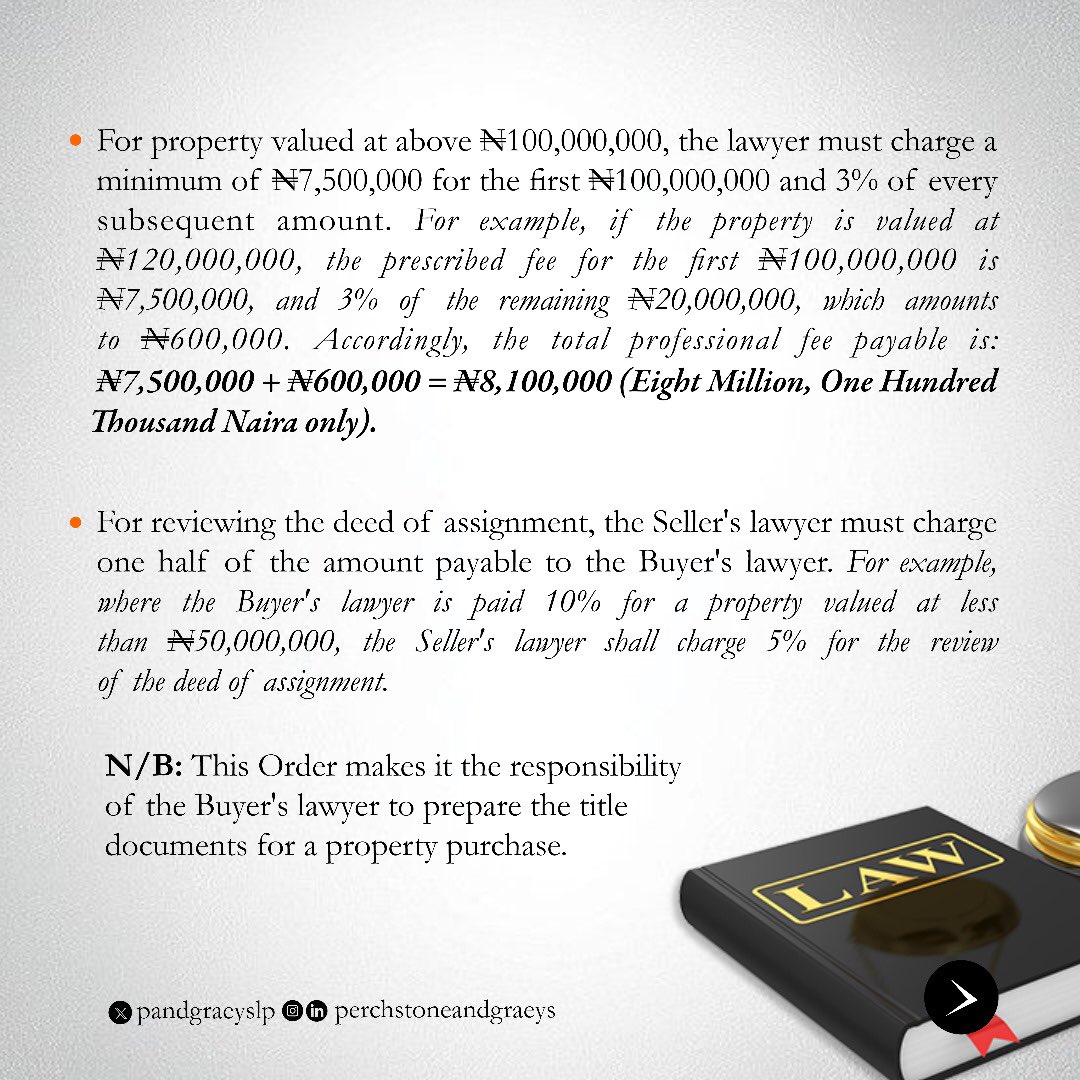 PAndGraeysLP's tweet photo. How much should a lawyer charge for your property transaction?

#RealEstate #PropertyLaw #LawyersInNigeria #LPRO2023 #LegalFees #PropertyTransactions https://t.co/iOuAK70y5j