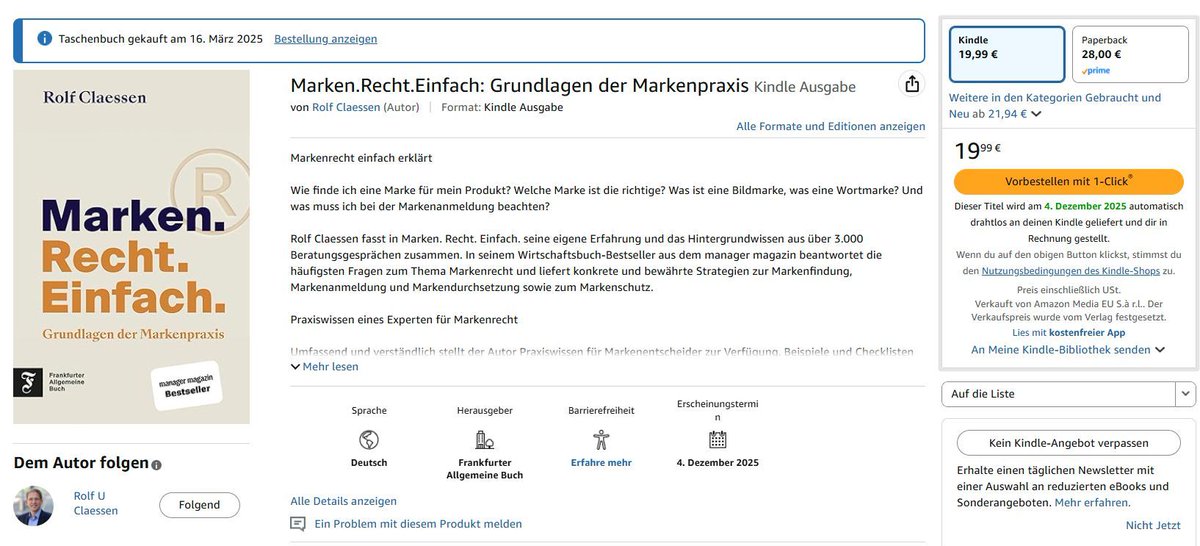 Ab sofort ist mein Buch "Marken. Recht. Einfach." auch als E-Book im Kindle-Format bestellbar! 

Vielen Dank an den Verlag Frankfurter Allgemeine Buch!

Und viel Spaß beim Lesen!