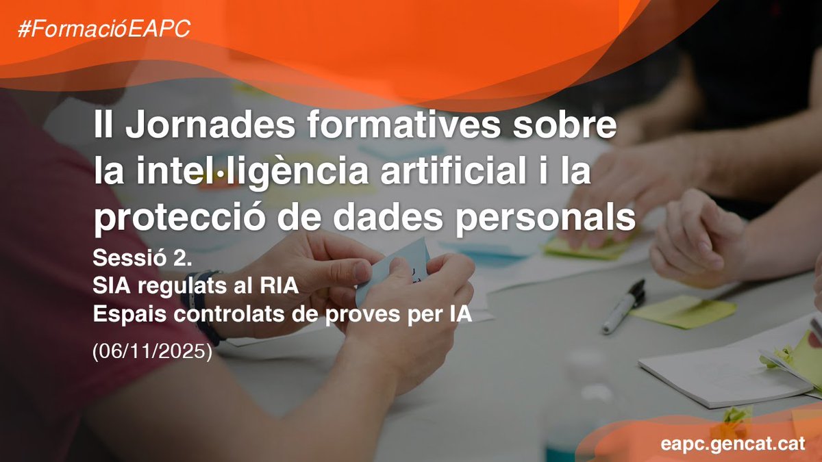 📣 Avui a partir de les 9 h podeu seguir en directe pel nostre canal de Youtube la segona sessió de les II Jornades formatives sobre la intel·ligència artificial i la protecció de dades personals.

▶️ youtube.com/live/7JjC2Z4B6…

<a href="/apdcat/">Autoritat Catalana de Protecció de Dades</a> #IA #ProteccióDeDades