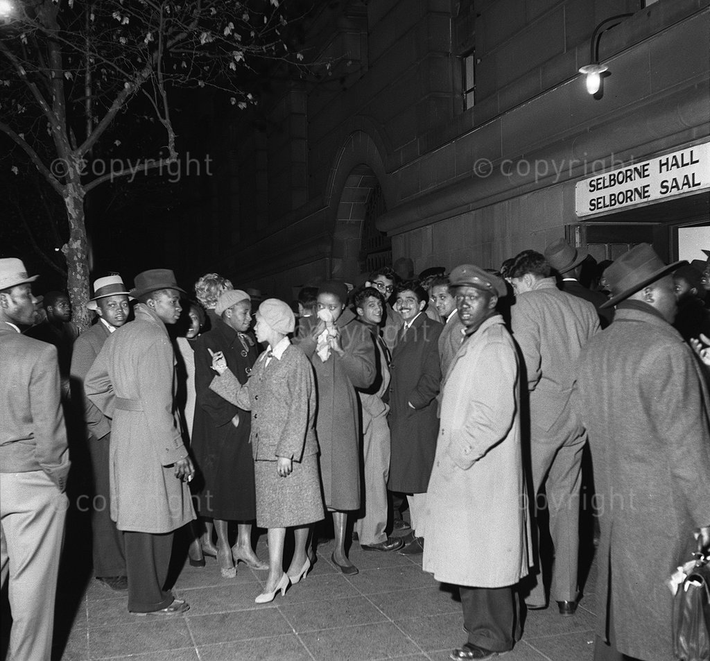 sunsetjazz2025's tweet photo. RT @HistorySAZAR: Township Jazz show at the Selborne Hall, 1954. Photo:Bob Gosani / Drum Social Histories https://t.co/lcBhdQGJfR