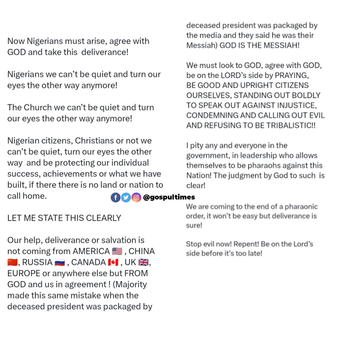 GospulTimes's tweet image. Minister Victoria Orenze sends message to Nigerians 🇳🇬

#gospelnews #churchgist #victoriaorenze #nigeria #gospeltalk #gospultimes