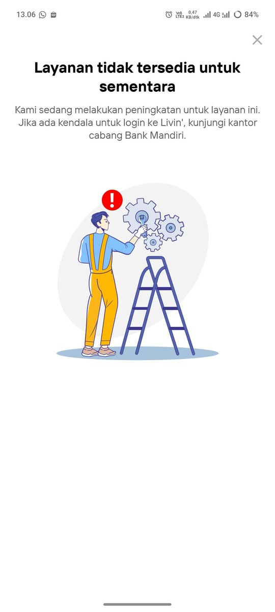 98216_'s tweet photo. livin mandiri lagi gangguan kah? tibatiba ke log out sendiri mau mau log in lagi malah begini https://t.co/SsMB0uhHm3
