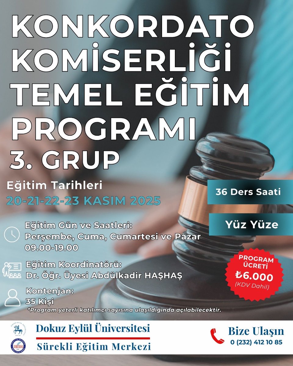 DeuDesem's tweet photo. 📣 KONKORDATO 📣 KONKORDATO KOMİSERLİĞİ TEMEL EĞİTİM PROGRAMI – 3. GRUP
📆 20–23 Kasım 2025 | 🕘 09.00–19.00
🏛️ DESEM – Dokuz Eylül Üniversitesi, İzmir
🔗 https://t.co/ug9nf0urhV
#DESEM #KonkordatoKomiserliği #İzmirEğitim https://t.co/tXpg6XONCy