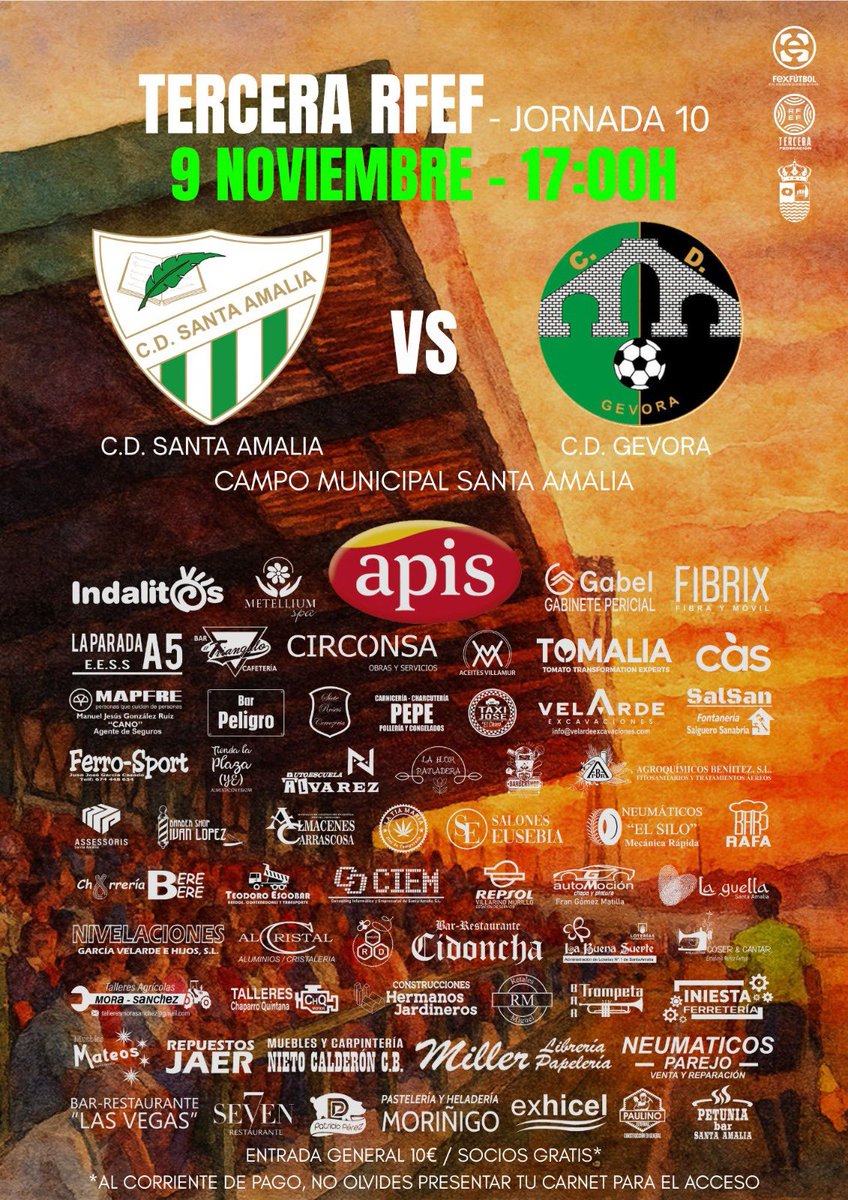 El Domingo a las 17h en el Municipal, nos enfrentamos al <a href="/CdGevora/">Cʟᴜʙ Dᴇᴘᴏʀᴛɪᴠᴏ Gᴇ́ᴠᴏʀᴀ</a> en la décima jornada de liga

Entrada general 10€, socios gratis 

Vente a pasar la tarde del domingo al municipal, te esperamos 

VAMOS VERDES!!!!!