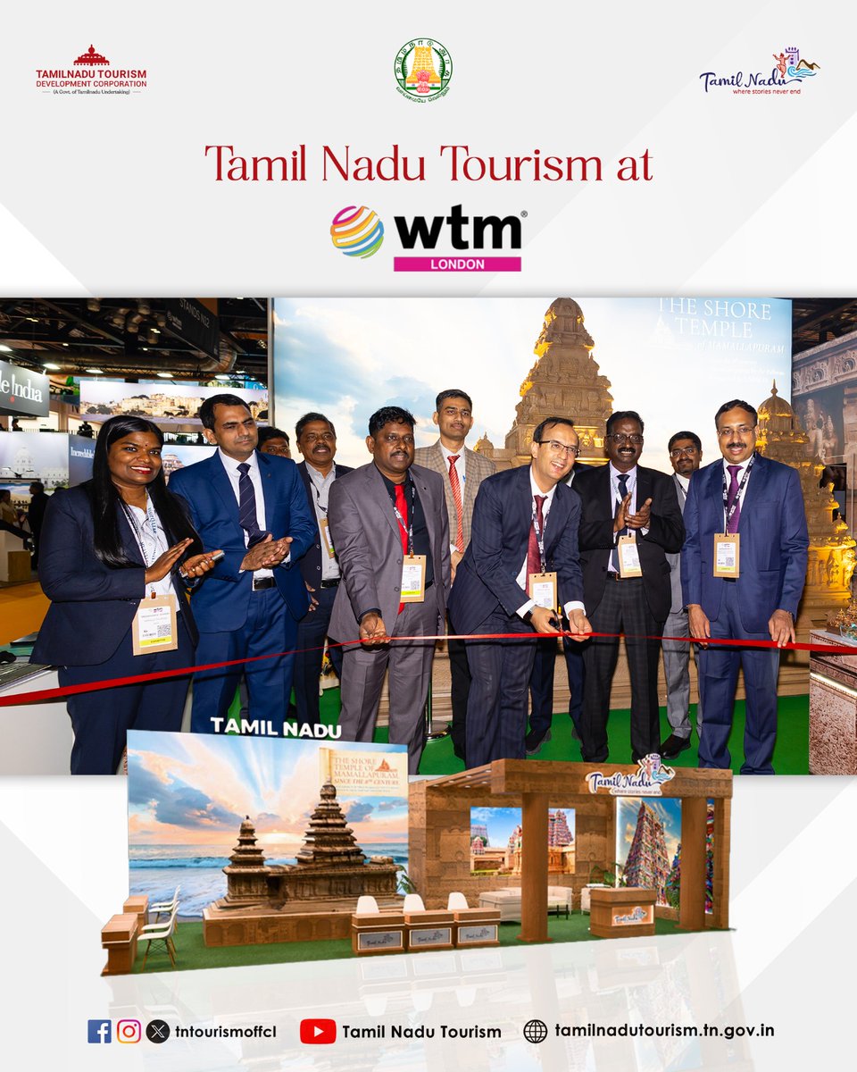 tntourismoffcl's tweet photo. Tamil Nadu Tourism in  World Travel Market (WTM), London 2025

The State Tourism Pavilion was inaugurated on November 4, 2025 by Thiru Kartik Pande IFS., Deputy High Commissioner of India to the UK, and Thiru Harikishore IAS., Joint Secretary, Ministry of Tourism, Government of India, in the presence of Dr. K. Manivasan, IAS., Additional Chief Secretary to the Government, Tourism, Culture and Religious Endowments Dept & Chairman, TTDC and Thiru T. Christuraj, IAS., Director of Tourism and Managing Director,TTDC.

The Tamil Nadu Tourism Pavilion showcases the State’s rich cultural heritage, scenic landscapes, spiritual circuits, and eco-tourism experiences, drawing attention from global travel professionals and tour operators. The delegation also engaged in discussions with international stakeholders, investors, and tourism boards to explore new collaborations and promote Tamil Nadu as a preferred global travel destination.

#tntourism #wherestoriesneverend #wtmlondon #travelmart