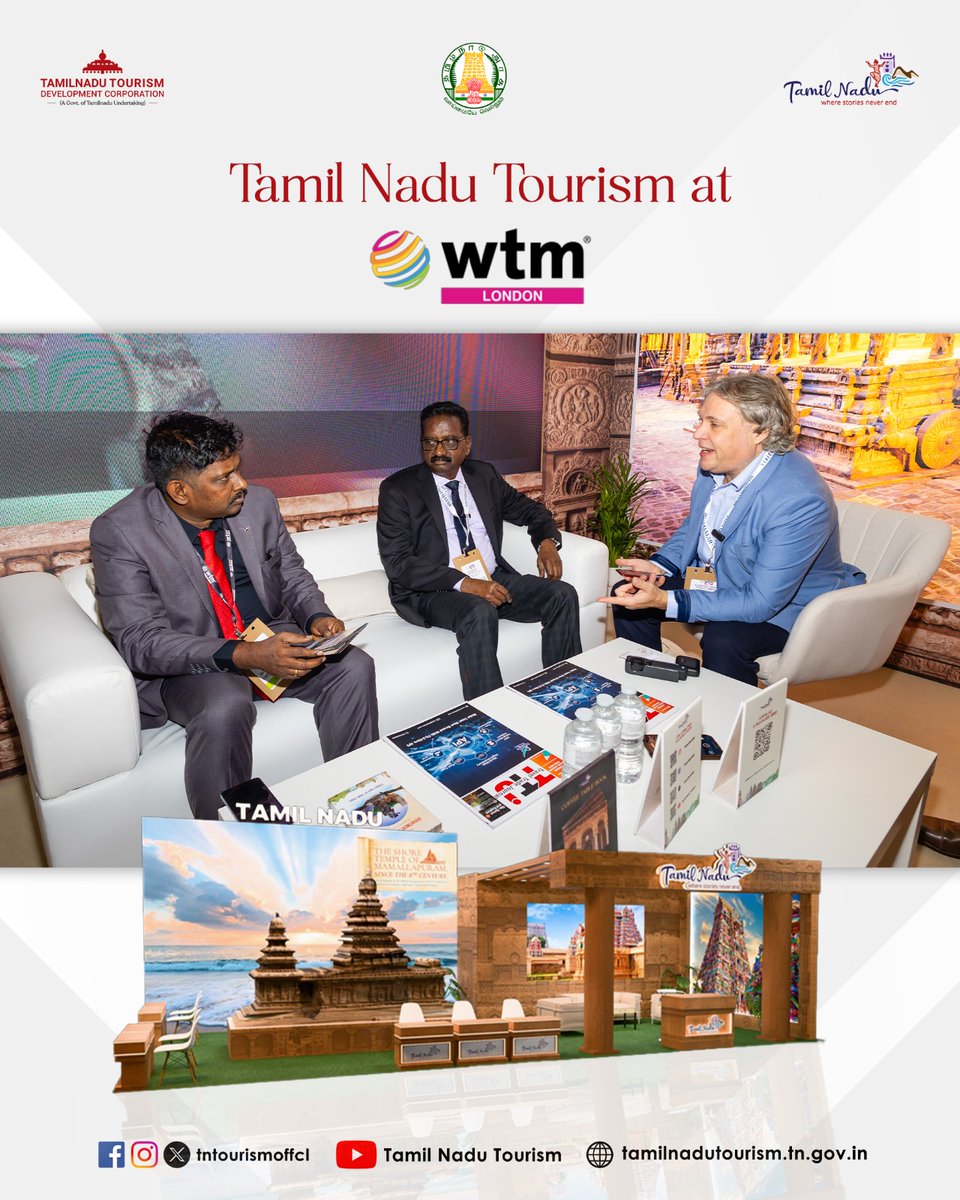 Tamil Nadu Tourism in  World Travel Market (WTM), London 2025

The State Tourism Pavilion was inaugurated on November 4, 2025 by Thiru Kartik Pande IFS., Deputy High Commissioner of India to the UK, and Thiru Harikishore IAS., Joint Secretary, Ministry of Tourism, Government of
