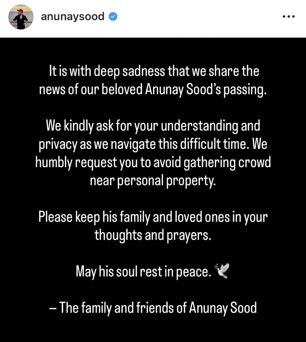 Hritik4BJP's tweet image. One of the famous travel vlogger of India namely “Anunay Sood” passed away at the age of 32.
My deep condolences for his family and friends.
May his soul rest in peace, Om Shanti 🙏

#YouTuber #AnunaySood #Vlogger