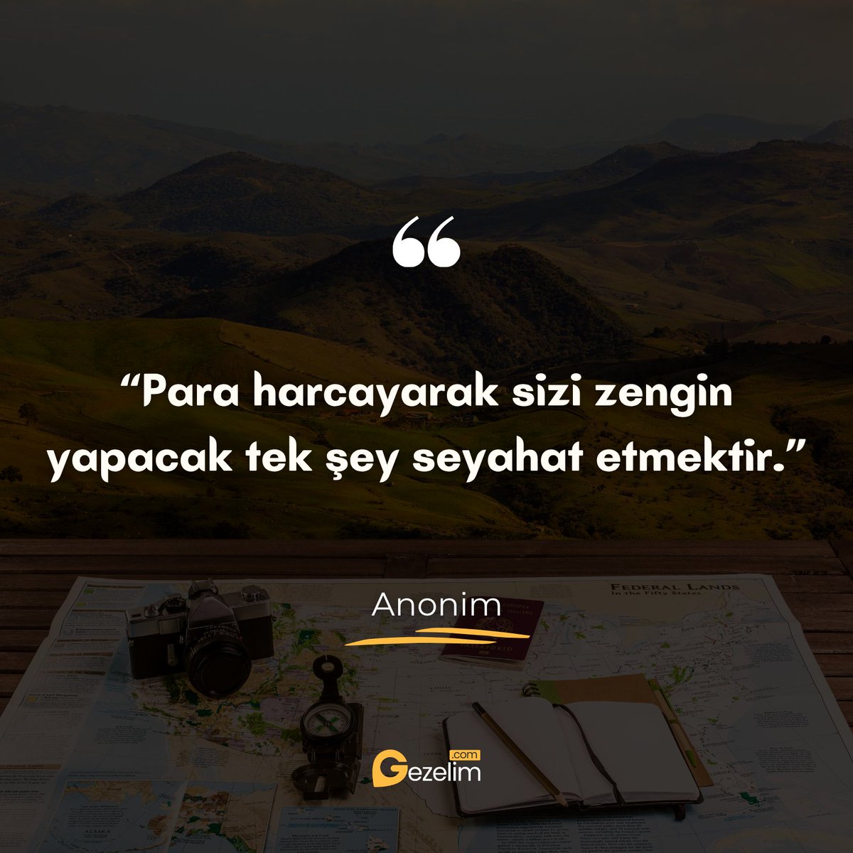 GezelimSeyahat's tweet image. "Para harcayarak sizi zengin yapacak tek şey seyahat etmektir." ✨

#seyahat #alıntı #rota #gezi