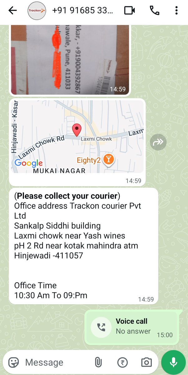 anshum237's tweet photo. @trackonindia I am being asked to collect courier from your office in Hinjewadi. Got a call from this number 91685 33405 Can you please get this delivered to my address mentioned on the courier https://t.co/Z8sC4ka9dv