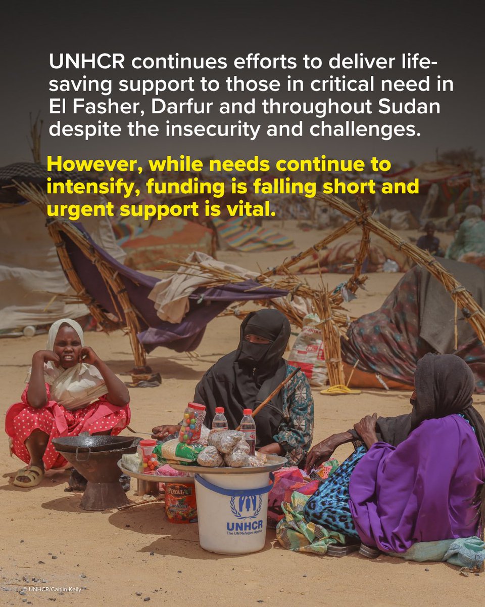 Thousands are fleeing El Fasher, Sudan, escaping brutal violence, fear and hunger after 500 days under siege.
The humanitarian crisis is getting worse as needs intensify.
Please donate: giving.unhcr.org/en/sudan