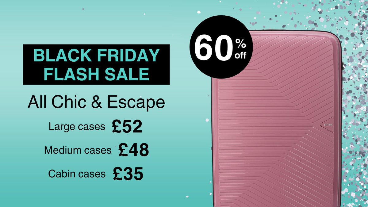 24 HOUR FLASH SALE! All Chic &amp; Escape Larges £52, Mediums £48 &amp; Cabins £35! 
Hurry! Shop Now: tripp.co.uk/suitcases/c3-a… #trippluggage #travelwithtripp