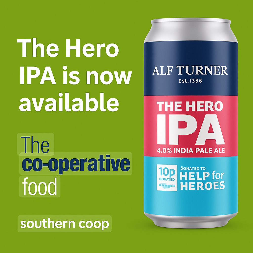 Breaking news !
The Hero IPA is now available in selected Southern Co-op stores .
Check our store locator alfturner.com