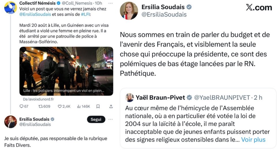 Pour Ersilia Soudais, les viols de françaises sont des faits divers et le voilement des petites filles par le patriarcat islamique est une polémique de bas étage. Cette serpillière file la nausée.
