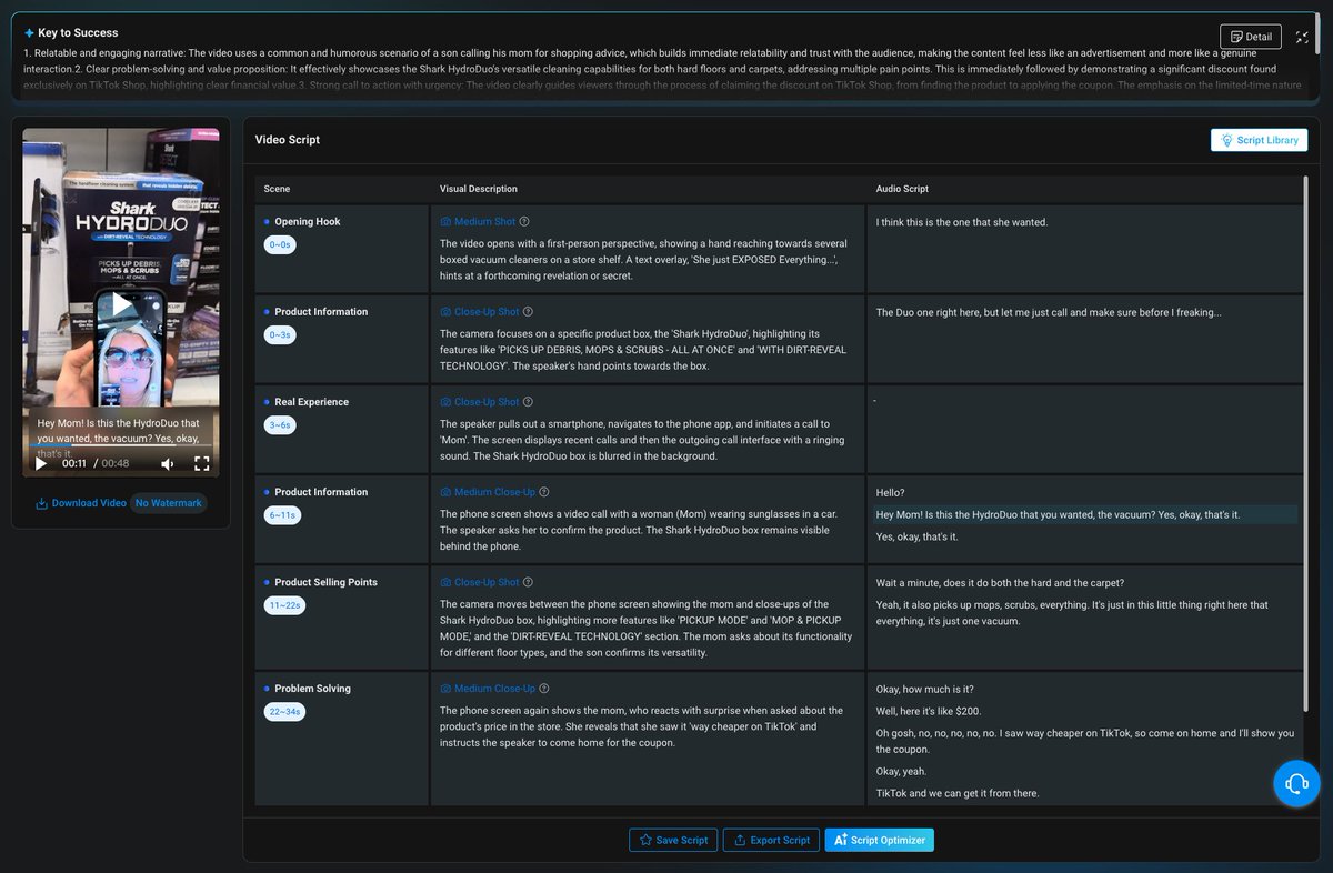 It's even more cracked when you can do it in one click. We just built a script analysis feature for this exact reason.