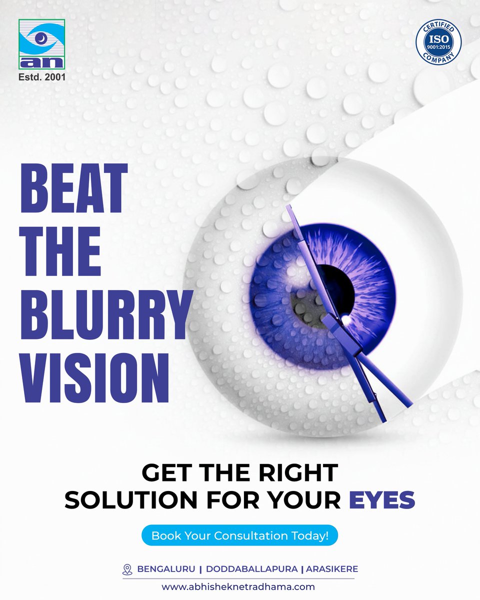 Abhishek Nethradhama helps you see the world clearly again. Get expert care and lasting solutions for blurry vision.

Schedule a check-up now!
📞+91 77957 15203
🌐 abhisheknethradhama.com

#AbhishekNethradhama #EyeCare #VisionHealth #EyeHealthTips #HealthyEyes #PreventBlindness