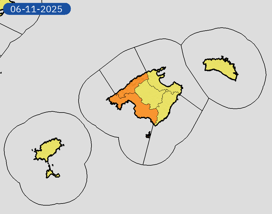 06/11 08:00 AVISOS HOY | Illes Balears: tormentas y lluvias. Nivel máximo de aviso: naranja.
Actualizaciones en aemet.es/es/eltiempo/pr…